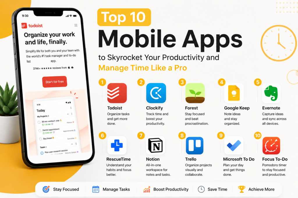 Top 10 Mobile Apps to Skyrocket Your Productivity and Manage Time Like a Pro